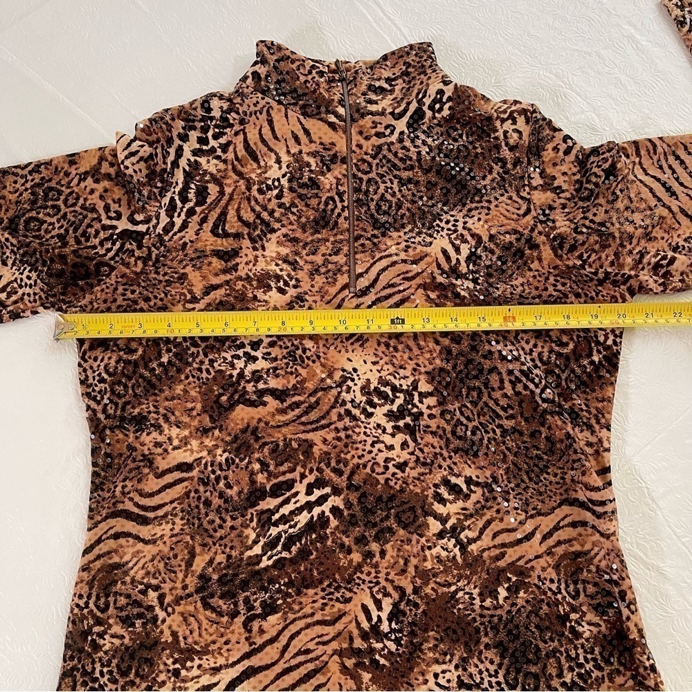 Sno Skins Pullover Zip Neck Animal Print Brown Black Tan Long Sleeve Turtleneck - Picture 14 of 16